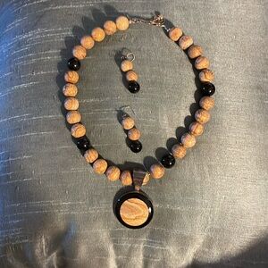 Lovely African inspired wood bead necklace and earrings